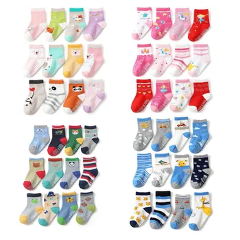 12 чифта /лот, детски памучни гумени чорапи на пода, устойчиви на хлъзгане, чорапи за момчета и момичета 5-7 години