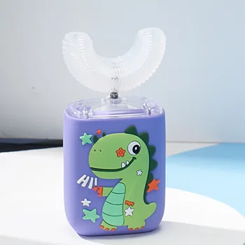Детска електрическа четка за зъби с анимационни модел за деца, U-образна звукова четка за зъби 360 градуса, USB-акумулаторна IPX7 водоустойчив