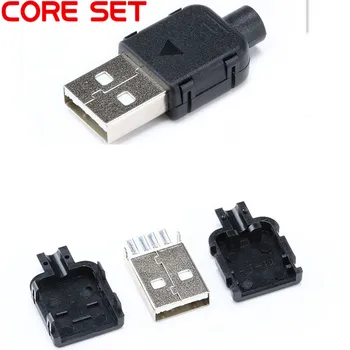 10 Комплекта САМ Конектор USB 2.0 Съединители Тип A Мъжки 4-Пинов Адаптер В Събирането на Вид Спойка Черен Пластмасов Корпус За свързване на Данни