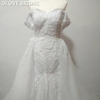 Сватбена рокля на Русалка с подвижни пола с открити рамене, висок клас на сватбена рокля