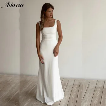 Секси сватбена рокля трапецовидна форма на спагети презрамки, цип отзад, квадратно деколте, дължина до пода, просто сватбена рокля-калъф 2023, Vestido De Noiva