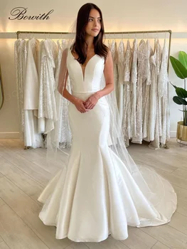 Сватбени рокли Bowith Bohimian, сватбената рокля на Русалка, елегантни църковните сватбени плажни сватбени рокли за жени 2023