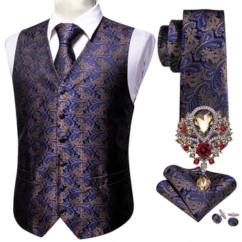 5 бр., дизайнерски мъжки сватбен костюм, жилетка, лилаво цвете жаккардовый копринена жилетка, брошки за вратовръзка, жилетка, набор от Бари.Ван Младоженеца