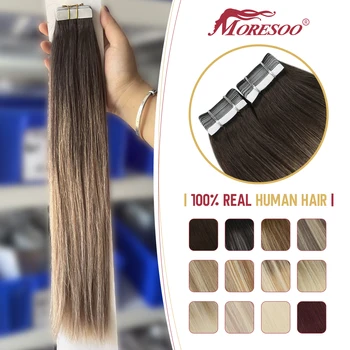 Moresoo лента за изграждане на човешки косъм от 100% естествена права коса Remy 2,5 г/бр Бразилски косата Безшевни невидими