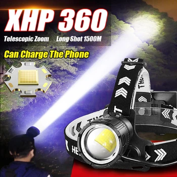 Супер XHP360 Налобный Фенер LED Акумулаторна Главоболие Фенерче с Висока Мощност на Прожекторите Мощен Фенер Риболов, Къмпинг Далечен Изстрел Главоболие Фенер