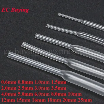 1 Метър Свиване тръба 0,8 мм 1 мм, 1,5 мм, 2 мм и 2,5 мм 3 мм 4 мм и 5 мм, 6 мм, 2: 1 1 М Прозрачна свиване Тръба Sleeving Wrap Wire
