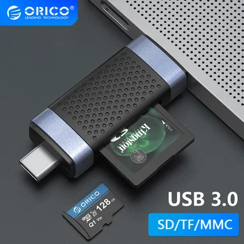 ORICO 2 В 1 USB3.0 Устройство за четене на карти Тип C Устройство за Четене на Карти Памет Преносим Четец за смарт карти с Адаптер за SD TF Micro SD SDHC SDXC и MMC