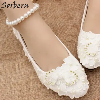 Sorbern, сватбени обувки на плоска подметка с каишка на щиколотке, бродирани с мъниста в бяло, обувки за шаферките, на равна подметка за партита, обувки за булката 2018