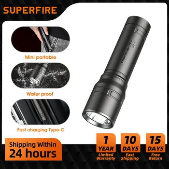 SUPERFIRE Мини led акумулаторна фенерче EDC 18650, водоустойчив тактическа светкавица, светлина, висока мощност, фенери, корпус от сплав