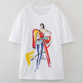 Elmsk/ летни тениски 2023, модерна бяла тениска с принтом графити за момичета, летни памучни блузи за жени