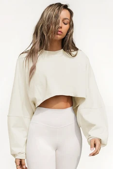 Бели блузи за жени, свободни обикновена ежедневни пуловер с кръгло деколте и дълъг ръкав, дамски есен облекло 2023, Модни новост