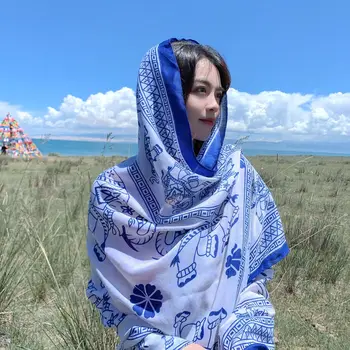 Копринен шал дамски пролетно-лятна солнцезащитная шал за пътуване през пустинята, червен шал в етнически стил