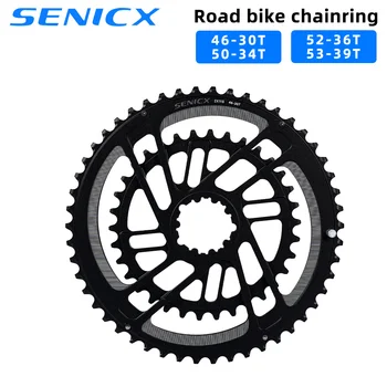 SENICX Велосипедна звезда 46-30/50-34/52-36/53- 39T 3 Болта за Закрепване верижен джанти за 2x9 10 11 12 скоростни пътни велосипедни шатунов НОВА