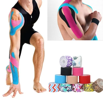 5 М еластична спортна бандажная лентата за защита на коляното, самозалепващи памучен эластопластовая превръзка, кинезиологическая мускулна лента за глезена
