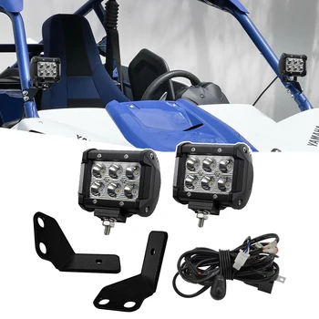 За Yamaha YXZ 1000R 2016-2023 монтажни скоби на предния страничен багажник, 4-инчов led лампа Cube Light Pod с комплект за окабеляване