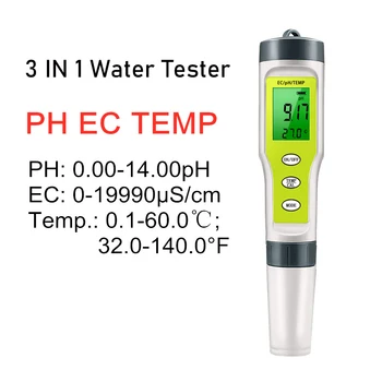 Дигитален тестер за качеството на водата, 3 в 1, LCD цифров измерител на температурата /ЕО /PH, измерване на чистотата на водата, измерване на температура за аквариум, басейн