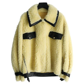 2019 Ново дамско палто от изкуствена кожа, якето-дубленка, женствена вълна палто, късо меховое палта, зимни палта, кожено яке
