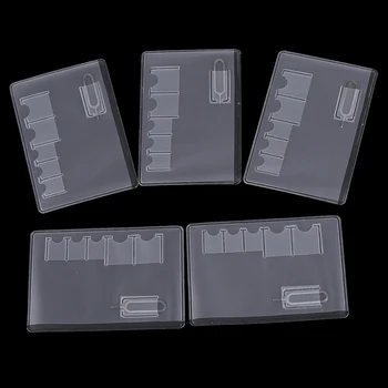 5 броя, калъф за съхранение на 6 сим карти, кутия, чанта, удобна переноска, прозрачен протектор, преносим за Sim-карти с памет, прозрачност, универсален