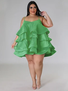 Дамски дрехи големи размери 4XL, на много нива рокли, мини-рокля на спагети презрамки, 2023, секси летни плажни рокли за партита, Vestido