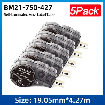 5 Опаковки винил лента за етикети M21 750 427, съвместима с вашия принтер BMP21 PLUS черно на бяло M21-750-427 19.05 mm * на 4.27 м за ликвидация на кабела