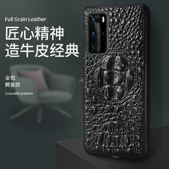 Луксозен калъф за телефон от естествена кожа с 3D крокодилска глава за Huawei P40 P30 P20 Pro, седалките