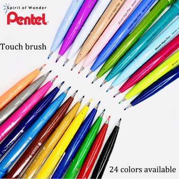 Нови 24 цвят Pentel Brush Pen Мека четка акварелни бои Набор от маркери за ръчно изработени рисувани от художника Художествени канцеларски копирни маркери